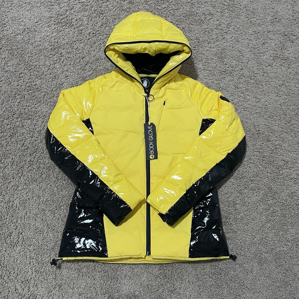 Body Glove Jacket Womens Small Yellow Duck Down Face Hood Zip Up Dandelion $350